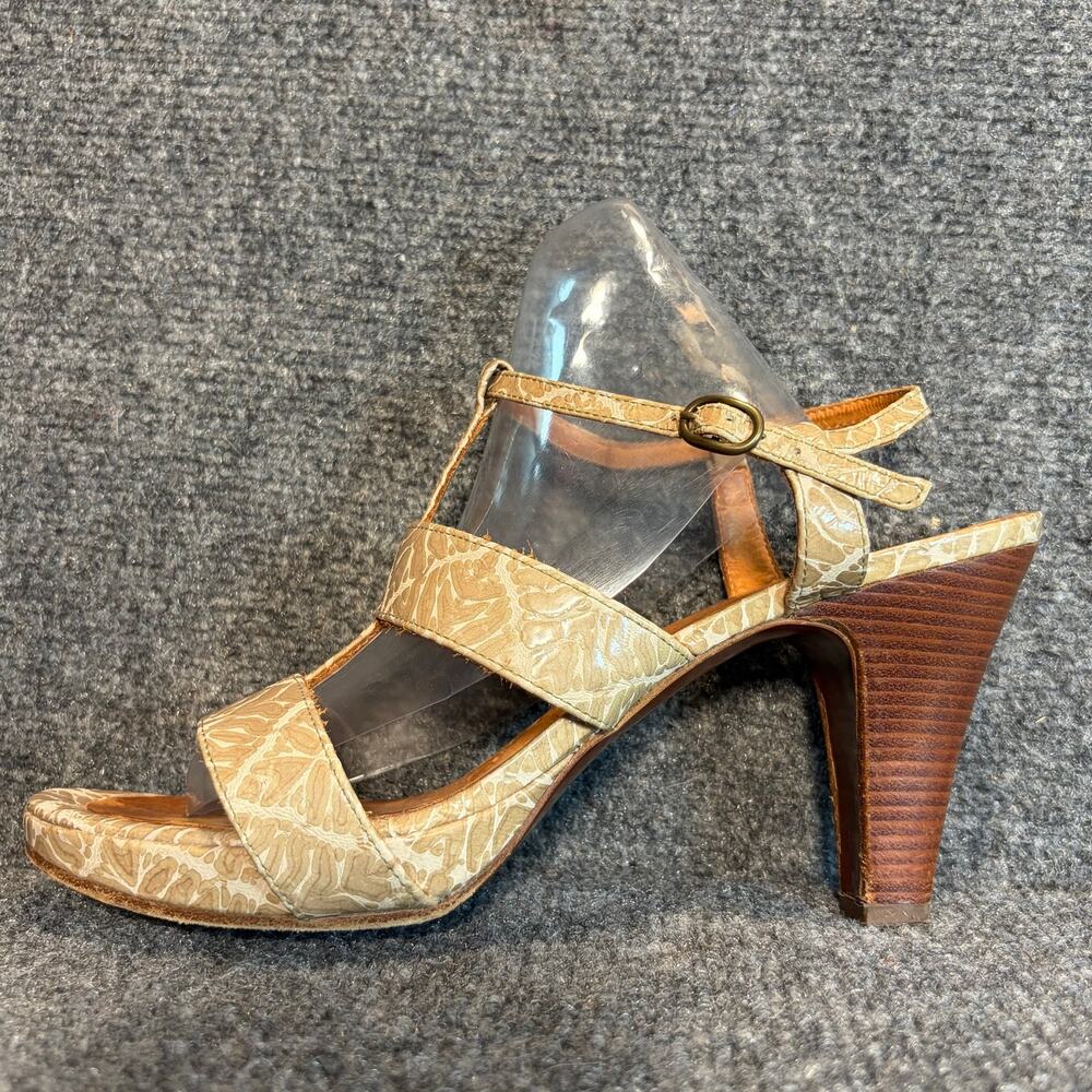 Chie Mihara Tan Cream Textured Ankle Strap Open Toe Heel Shoe Womens 9.5 EU 40